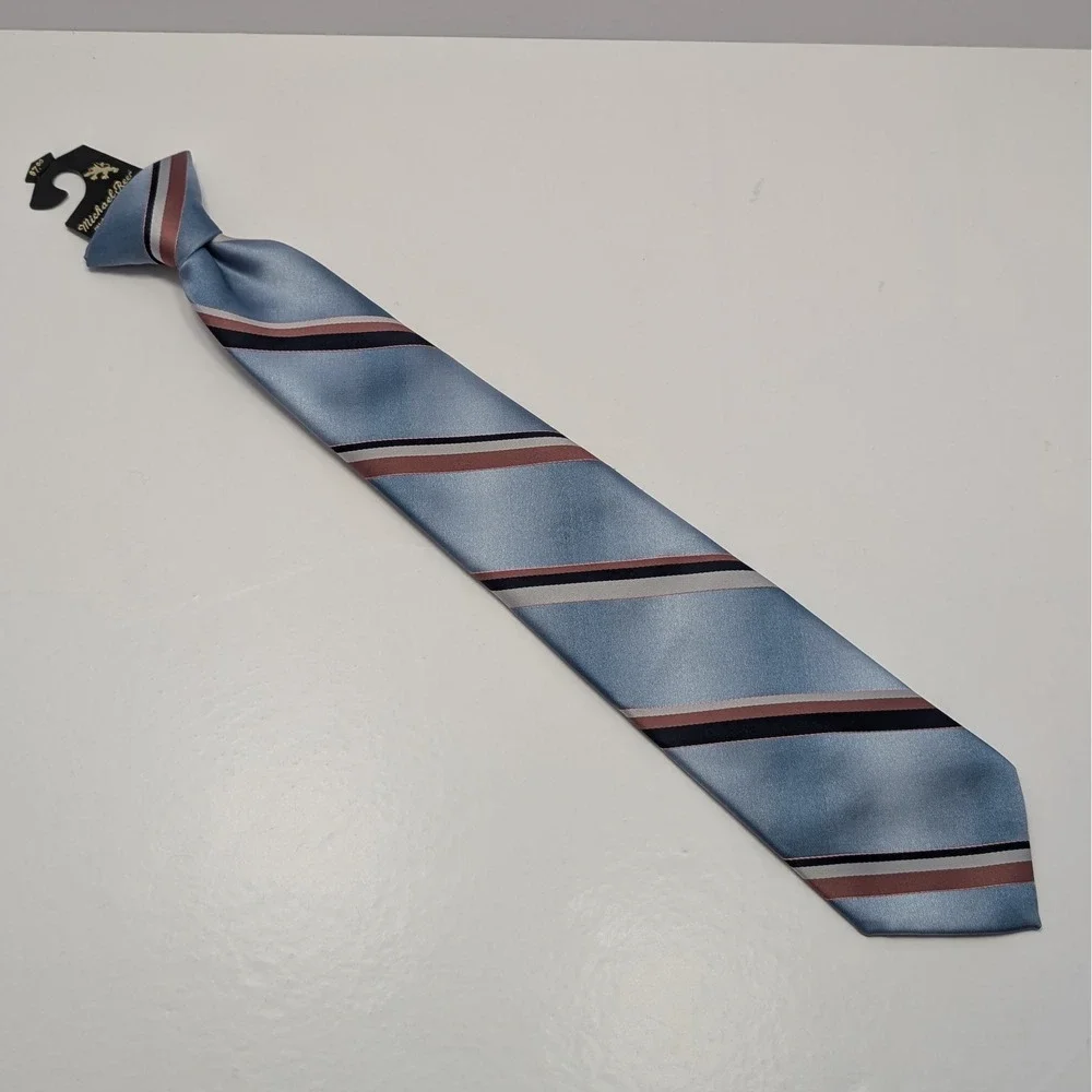 Vintage Prestige Kids Clip On Tie Light Blue Brown Stripe Formal Wedding Party